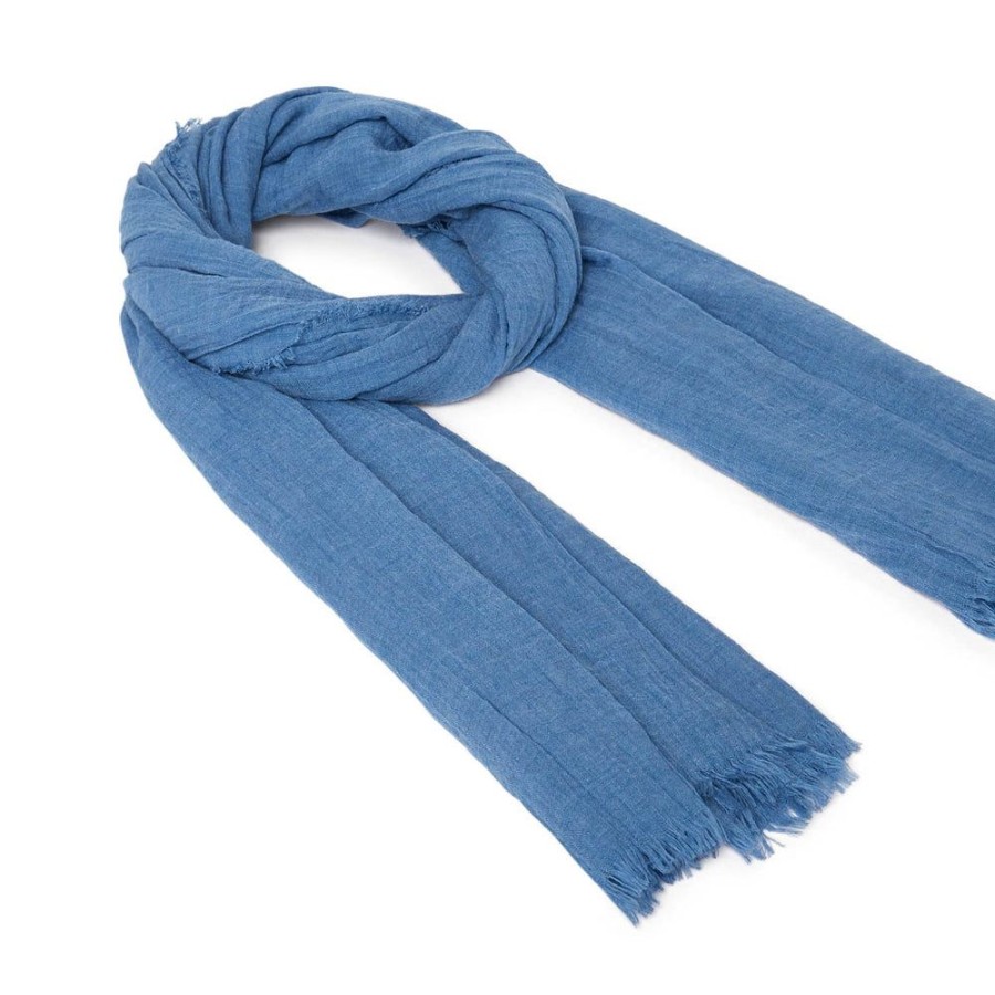 Tie Rack Foulard Uni Bleu A Franges Clearance