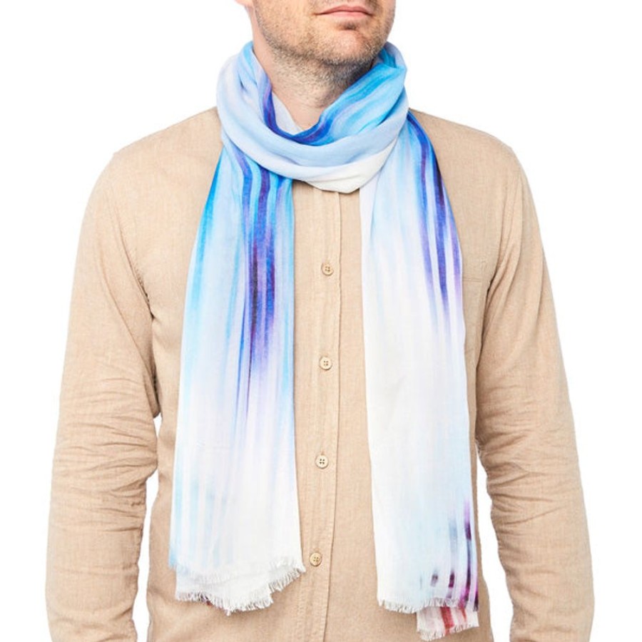 Draeger Paris Foulard Imprime Fleurs Ikat - Bleu - Homme - 70X180 Cm - Draeger Hot