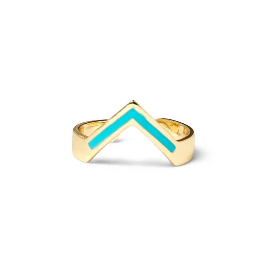 Draeger Paris Bague En V Turquoise - Ajustable - Dore A L'Or Fin New