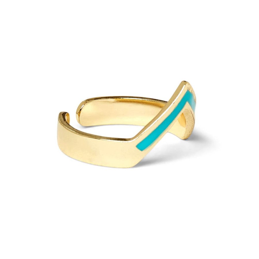 Draeger Paris Bague En V Turquoise - Ajustable - Dore A L'Or Fin New