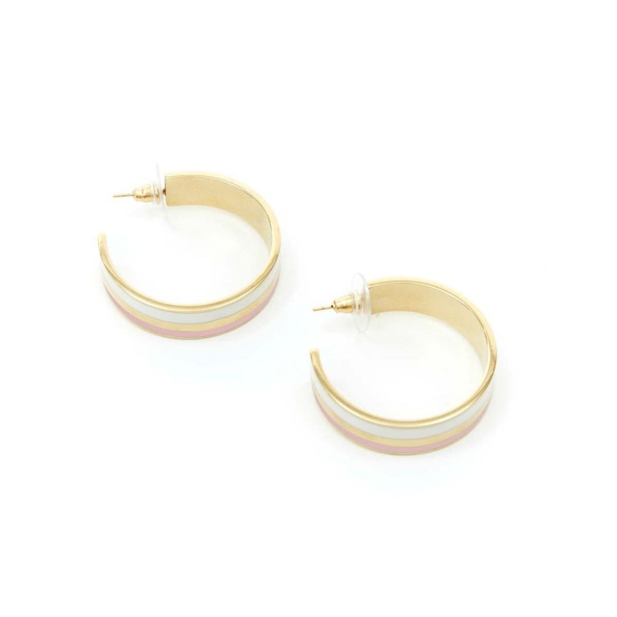 Draeger Paris Boucles D'Oreilles Creoles Email New-York Rose & Creme Hot