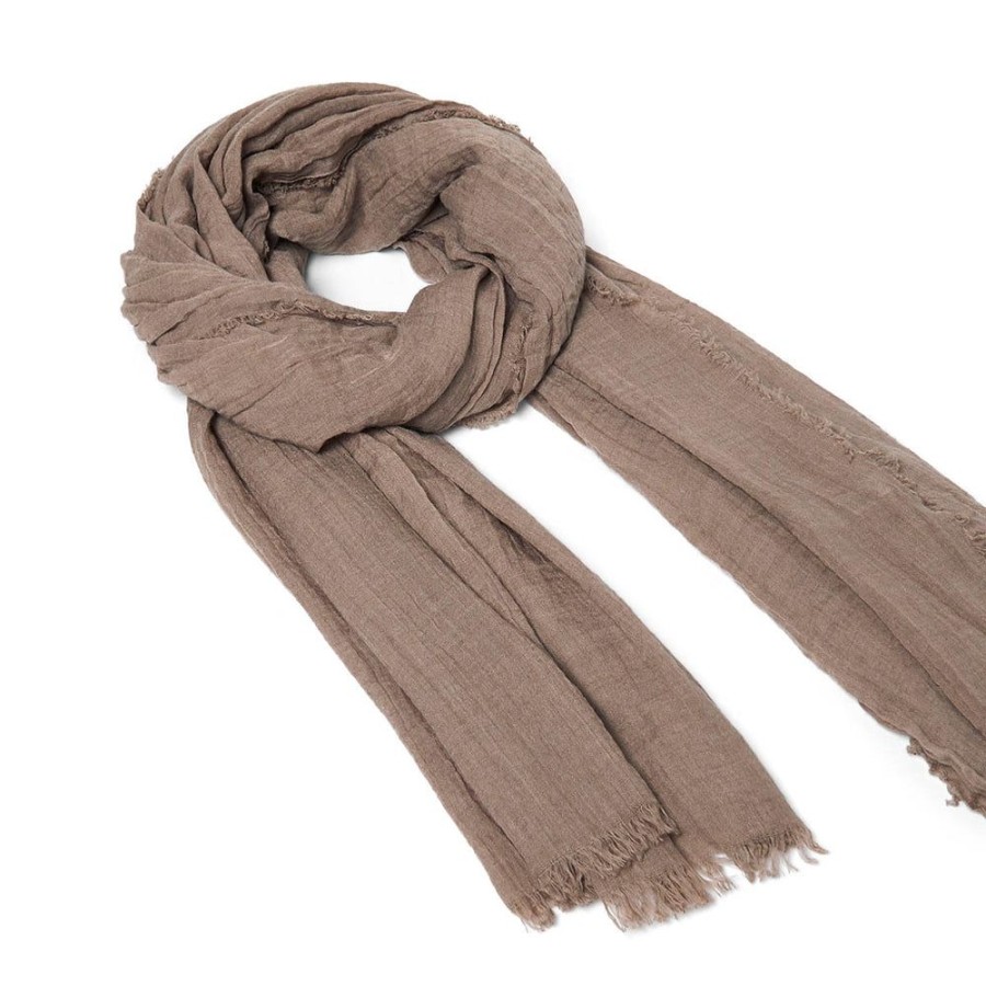 Tie Rack Foulard Uni Taupe A Franges - Marron Best