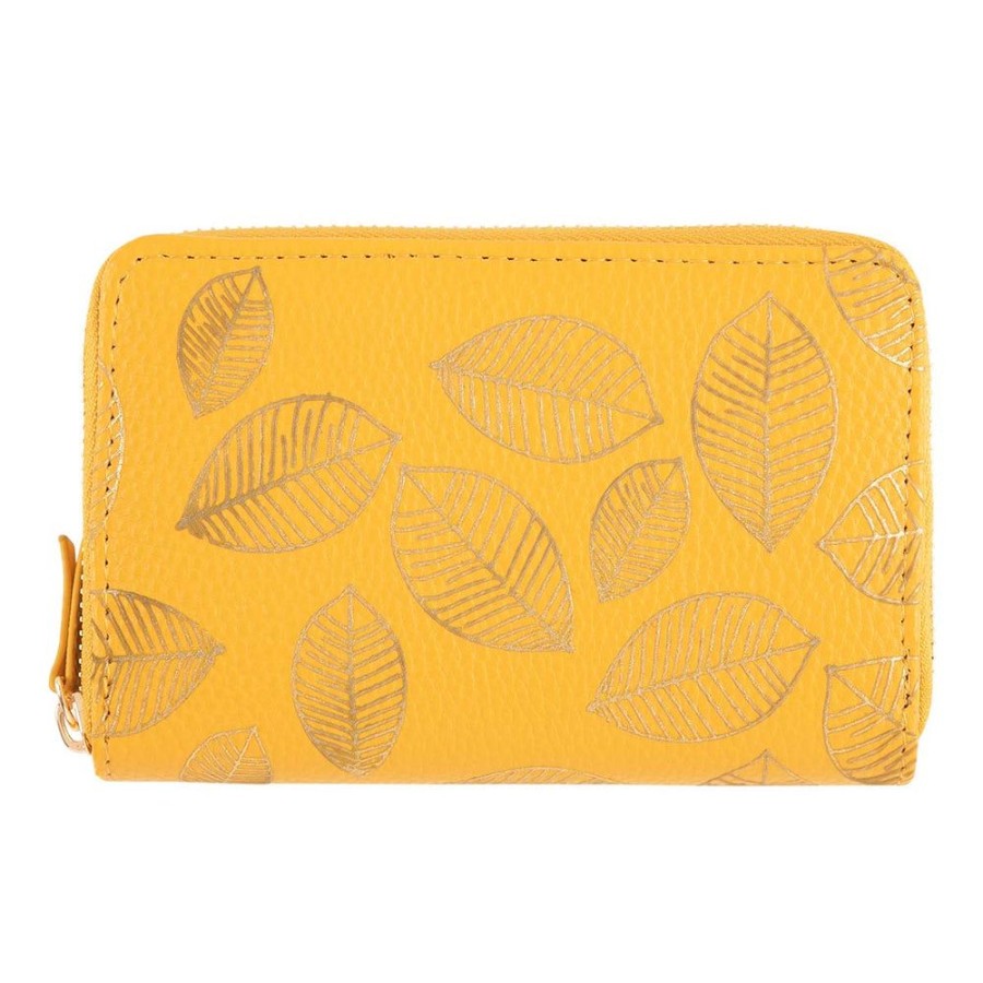 Draeger Paris Portefeuille Femme - Feuilles Dorees - Jaune Moutarde Online