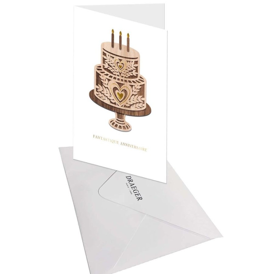 Draeger Paris Carte Signature Gateau Anniversaire Bois - 11,5 X 17Cm Hot