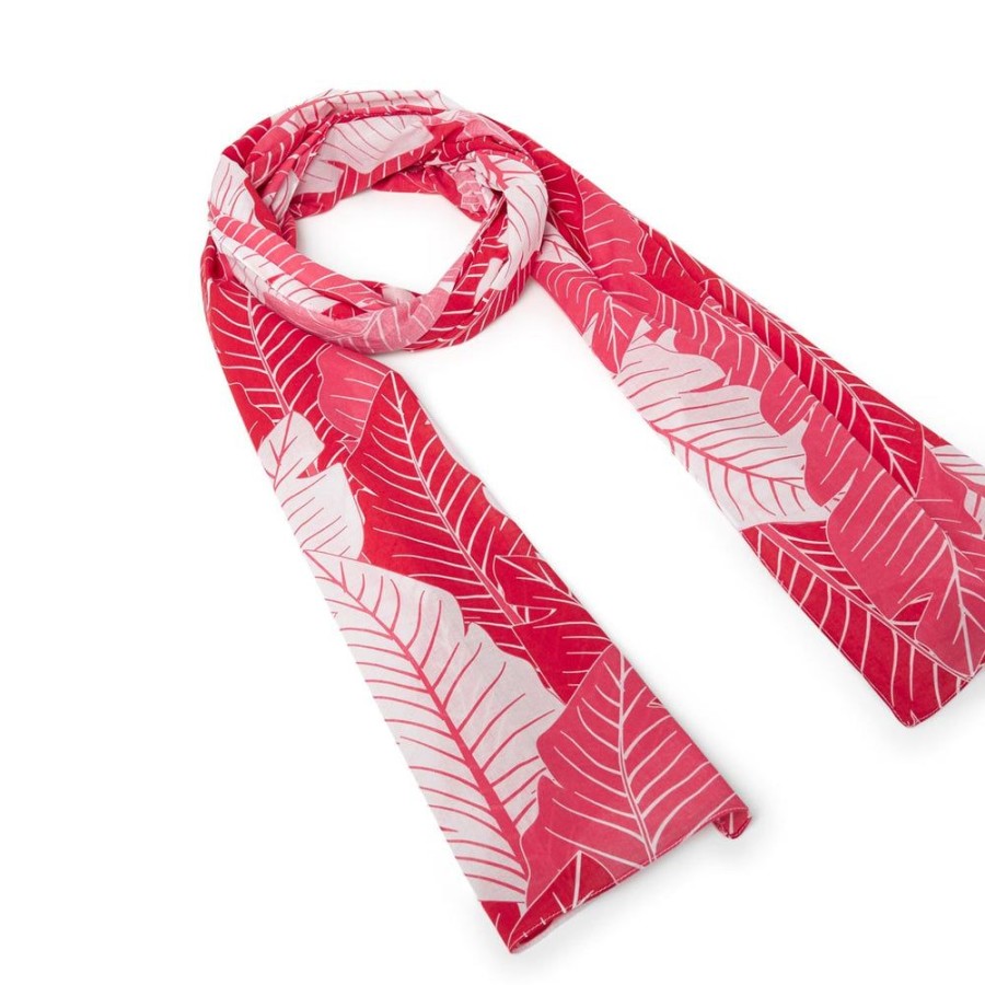 Draeger Paris Foulard En Coton Imprime Feuilles - Rouge, Rose, Blanc Online