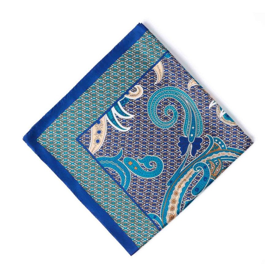 Draeger Paris Bandana En 100% Soie - Bleu - Twill Imprime Paisley - Unie - 67X67 Cm Best