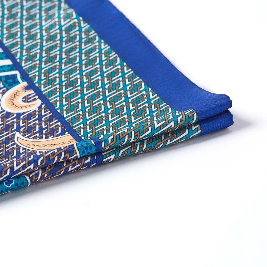 Draeger Paris Bandana En 100% Soie - Bleu - Twill Imprime Paisley - Unie - 67X67 Cm Best