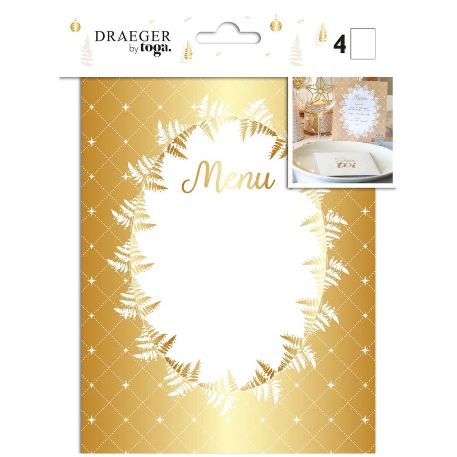 Draeger Paris Lot De 4 Cartes Menu En Papier - Motifs Sapins - Finitions Blanc Et Or A Chaud - Special Reveillon Online