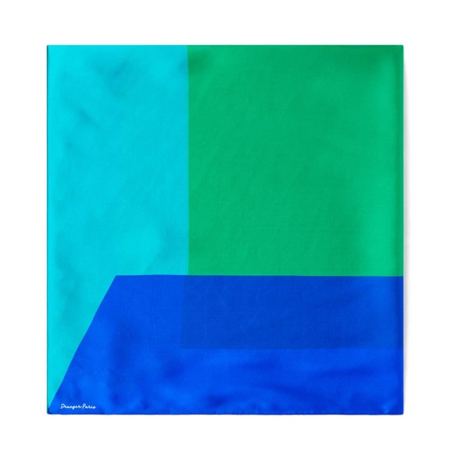 Draeger Paris Grand Carre De Soie Pop - Vert Bleu Hot