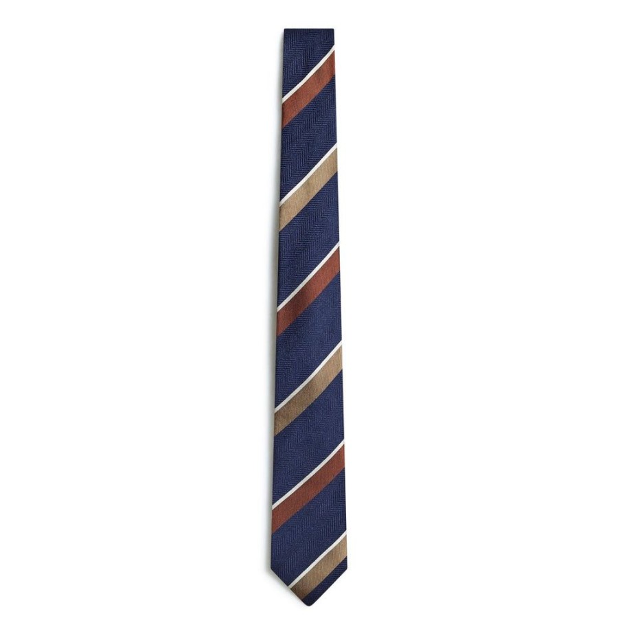 Tie Rack Cravate Homme Rayures Bleu Marine / Rouille Hot