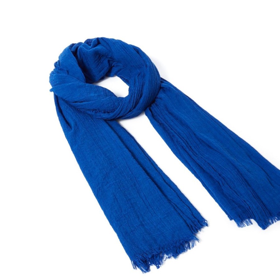 Draeger Paris Foulard Uni Bleu Royal A Franges Online