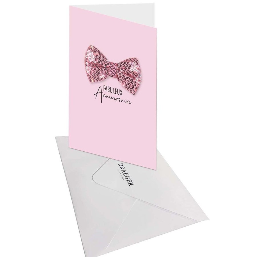 Draeger Paris Carte Signature Noeud Papillon Rose - 11,5 X 17Cm Clearance