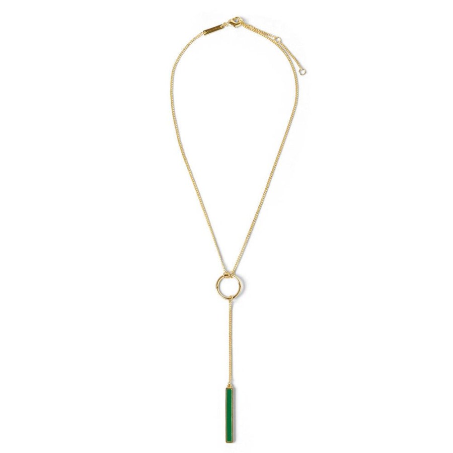 Draeger Paris Collier A Barre Verte Ajustable - Email Dore A L'Or Fin Hot