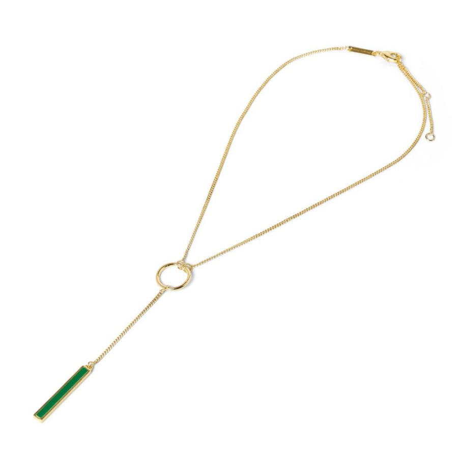 Draeger Paris Collier A Barre Verte Ajustable - Email Dore A L'Or Fin Hot