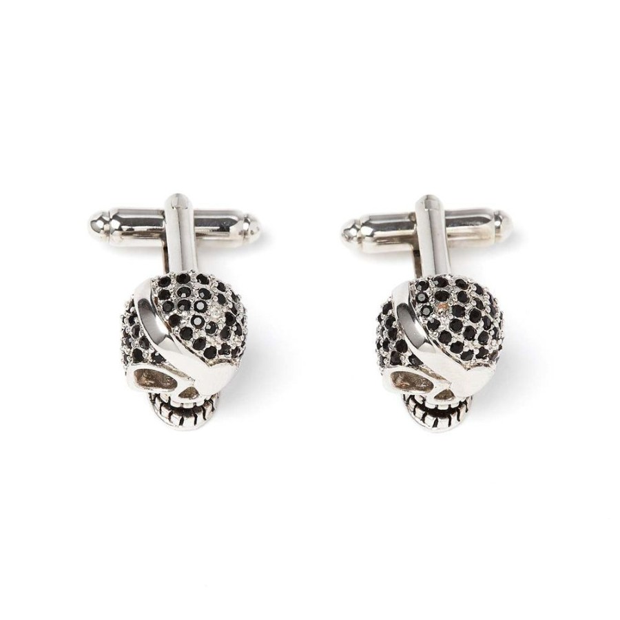 Draeger Paris Boutons De Manchettes - Tete De Mort A Strass - Argente - Homme Clearance