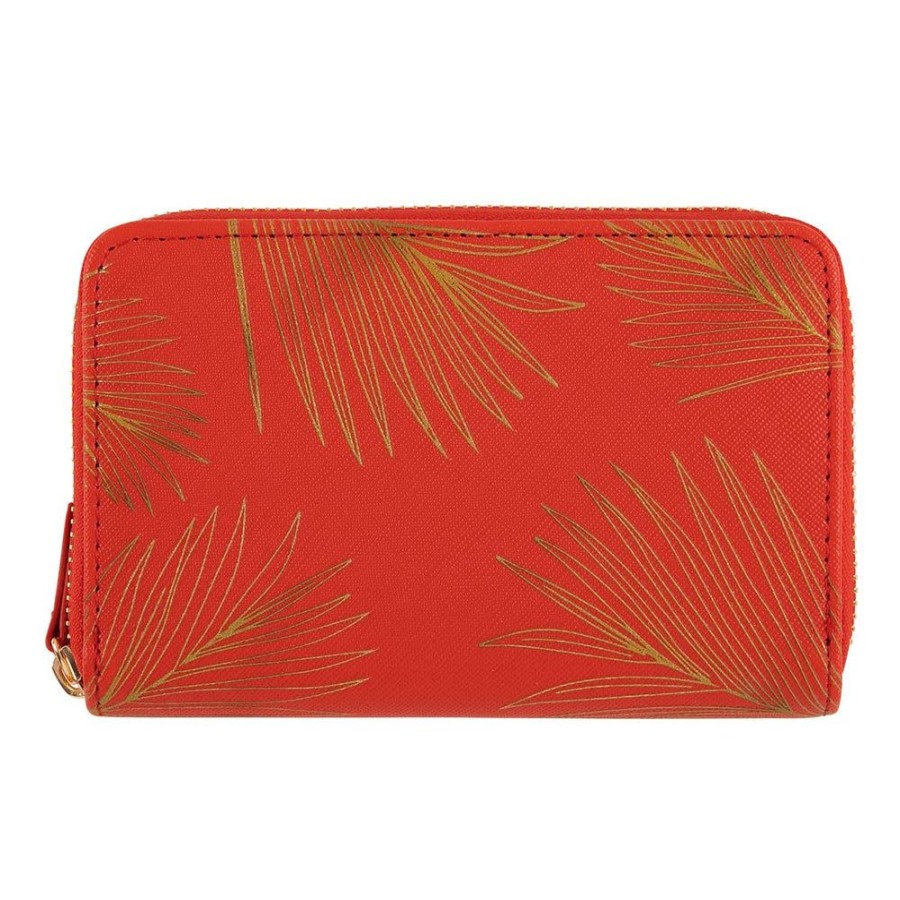 Draeger Paris Portefeuille Femme - Feuilles Dorees - Rouge Online