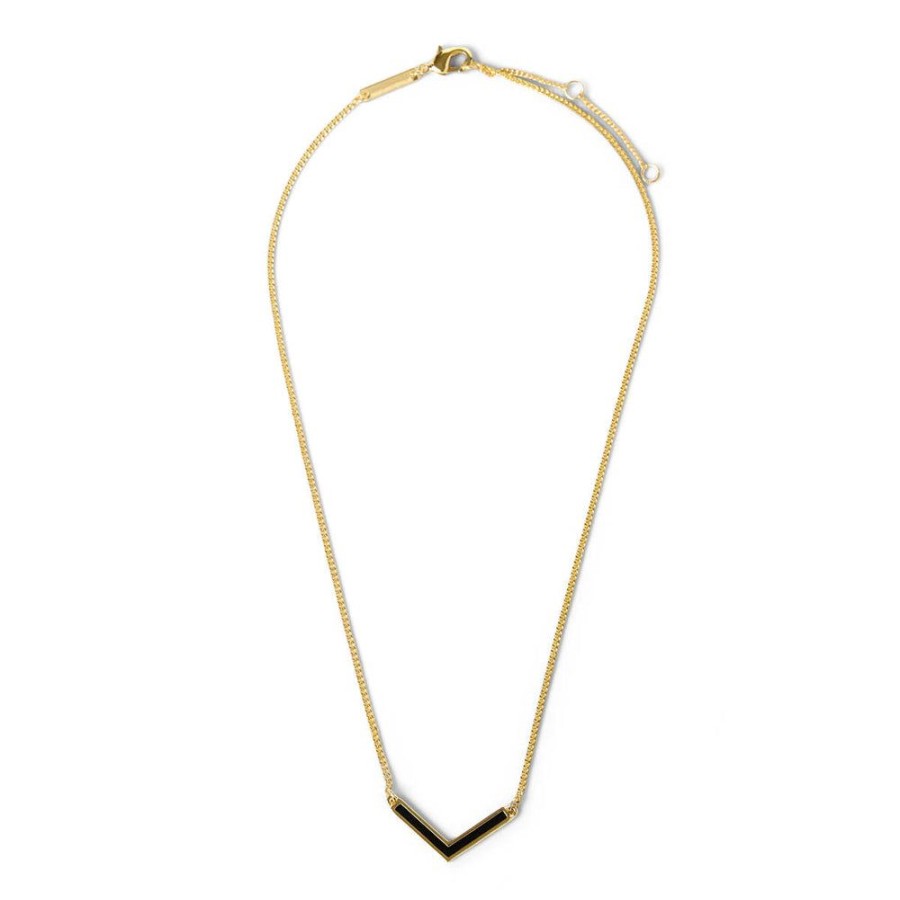 Draeger Paris Collier Ajustable 3 Niveaux En V - Email Noir Dore A L'Or Fin Online