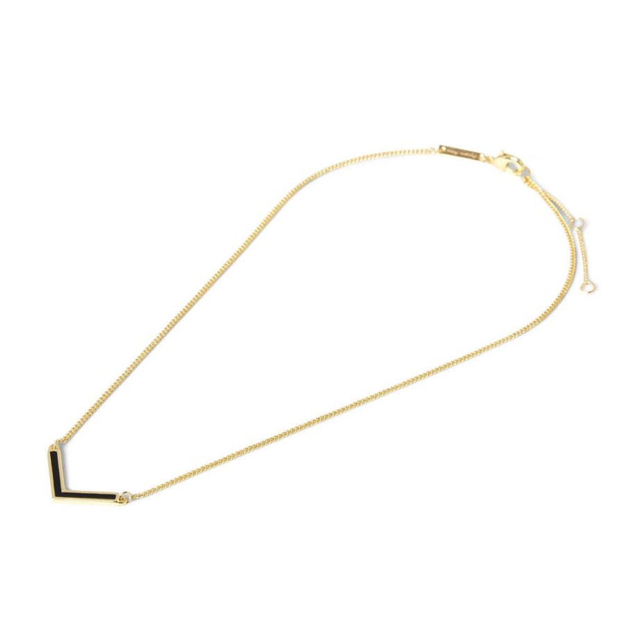 Draeger Paris Collier Ajustable 3 Niveaux En V - Email Noir Dore A L'Or Fin Online