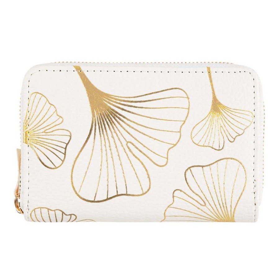 Draeger Paris Portefeuille Femme - Feuilles Ginkgo Dorees - Blanc Best