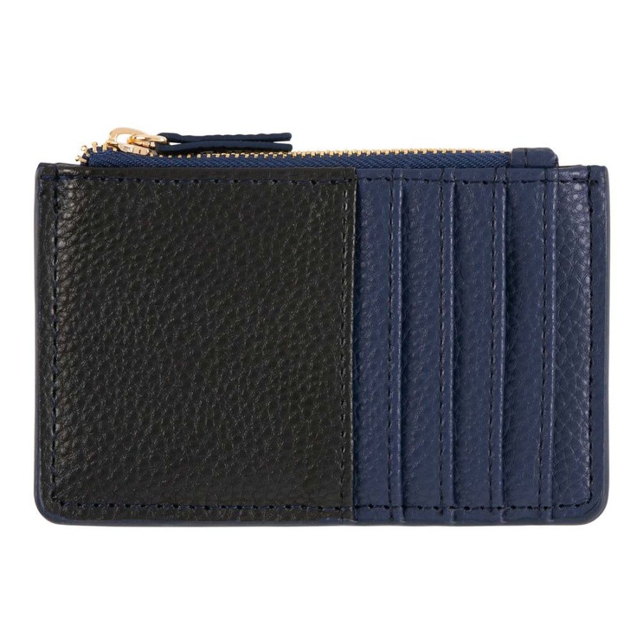 Draeger Paris Porte-Cartes Zippe - Noir Et Bleu Marine New