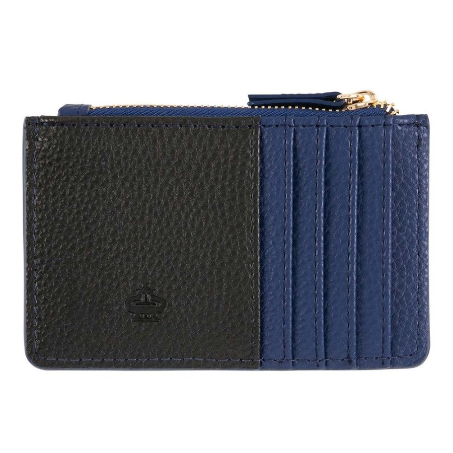 Draeger Paris Porte-Cartes Zippe - Noir Et Bleu Marine New