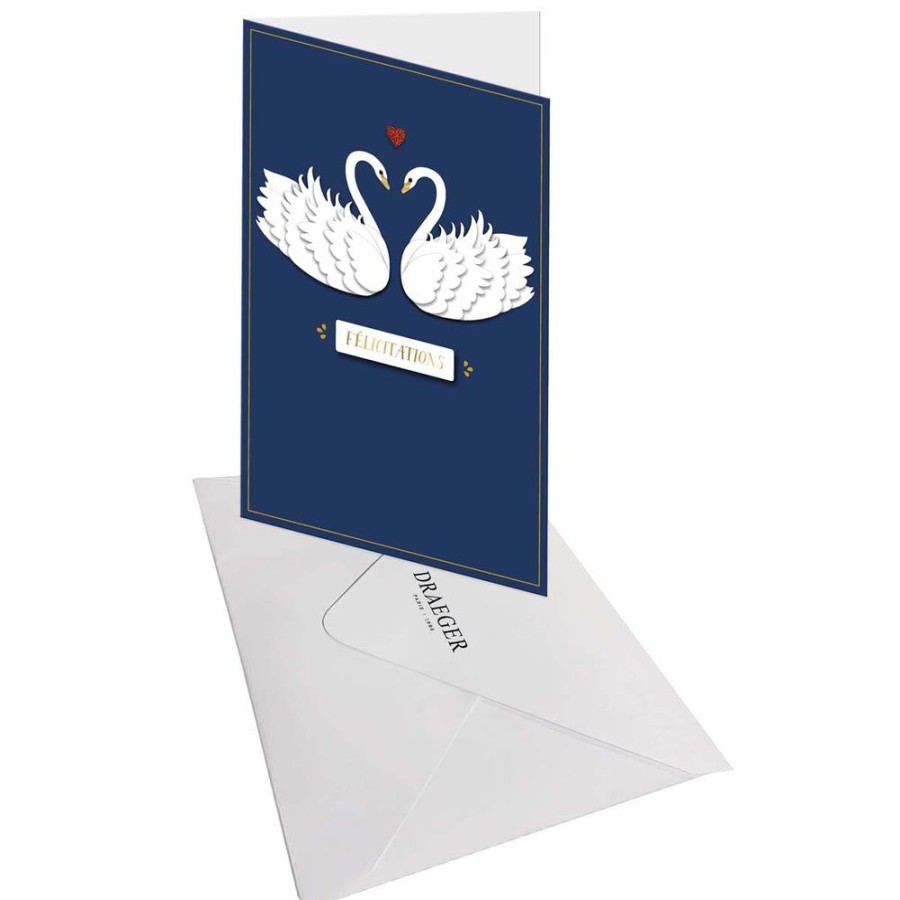 Draeger Paris Carte Signature Cygnes Blancs - 11,5 X 17Cm Clearance