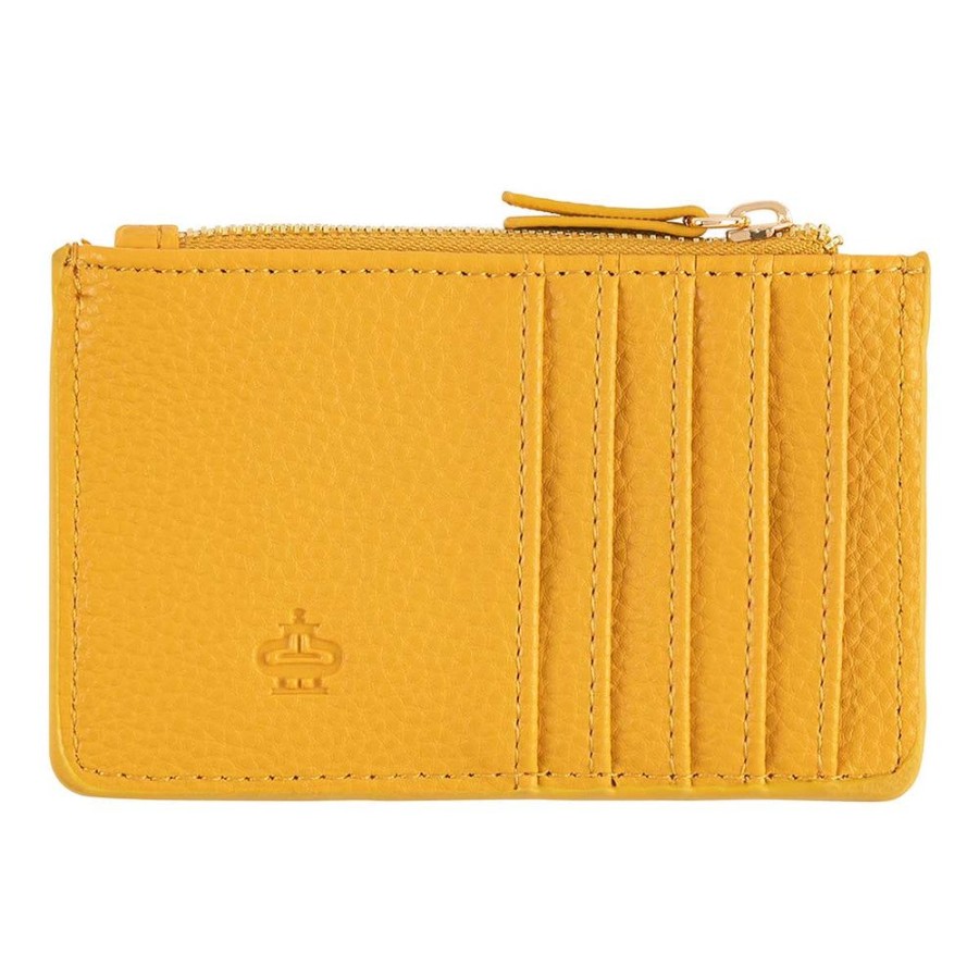 Draeger Paris Porte-Cartes Zippe - Feuille Doree - Jaune Moutarde Hot