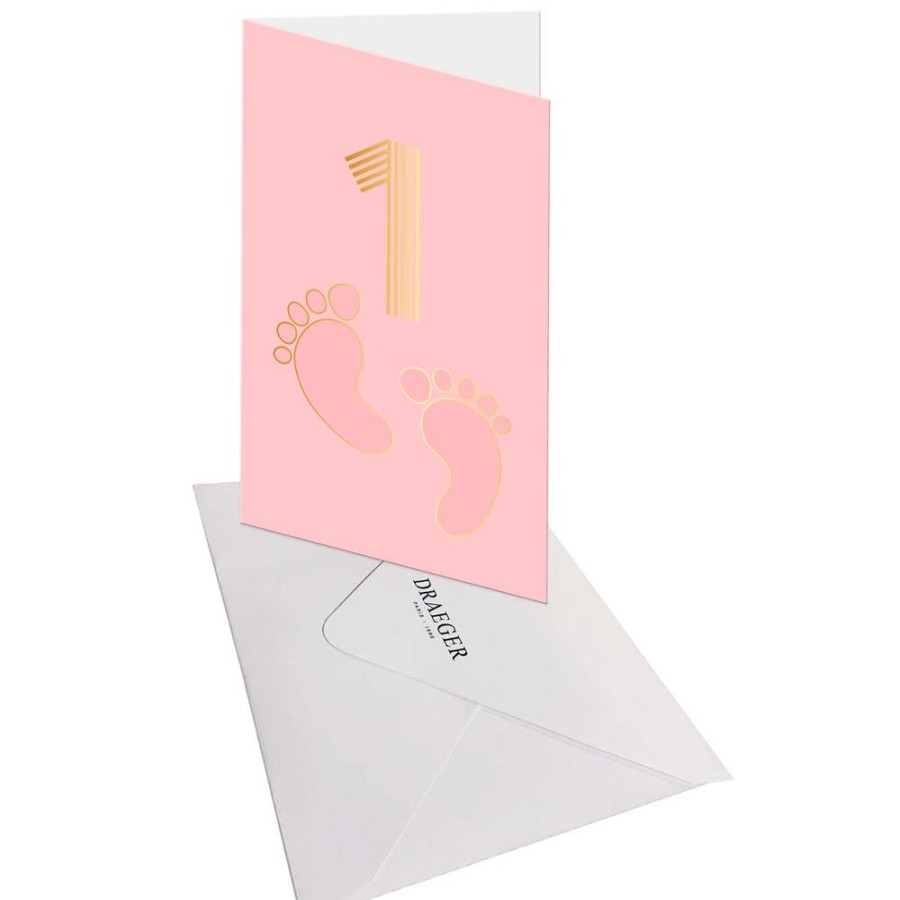 Draeger Paris Carte D'Anniversaire 1 An En Or - Rose - A Message - Pour Bebe Fille - Empreinte De Bebe - 11,5 X 17 Cm Online