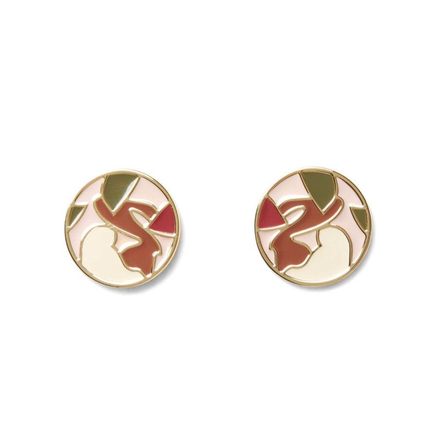 Draeger Paris Boucles D'Oreilles Rondes Email Roses Et Rouge New