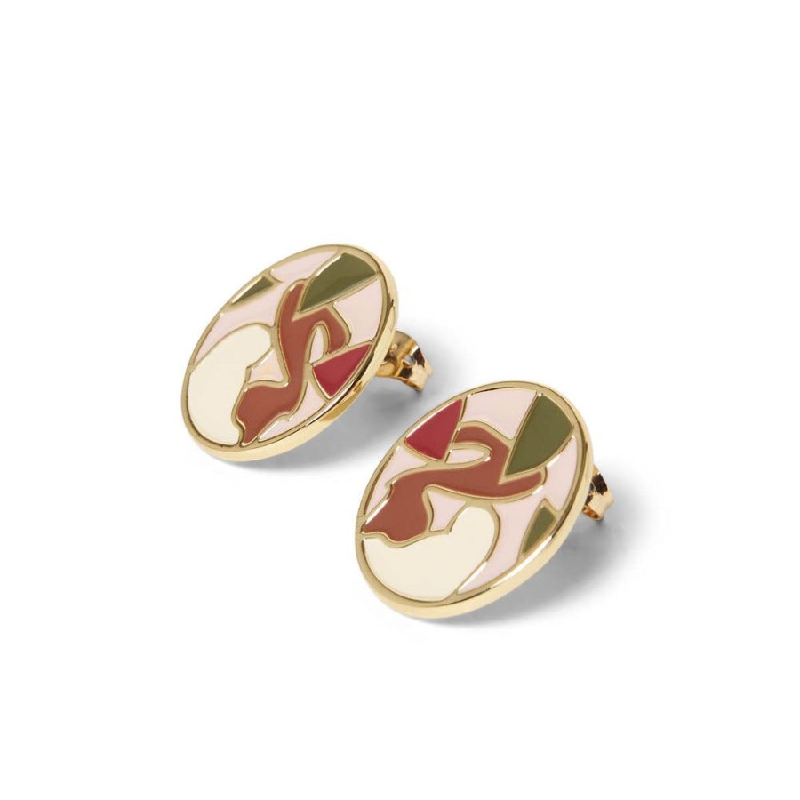 Draeger Paris Boucles D'Oreilles Rondes Email Roses Et Rouge New