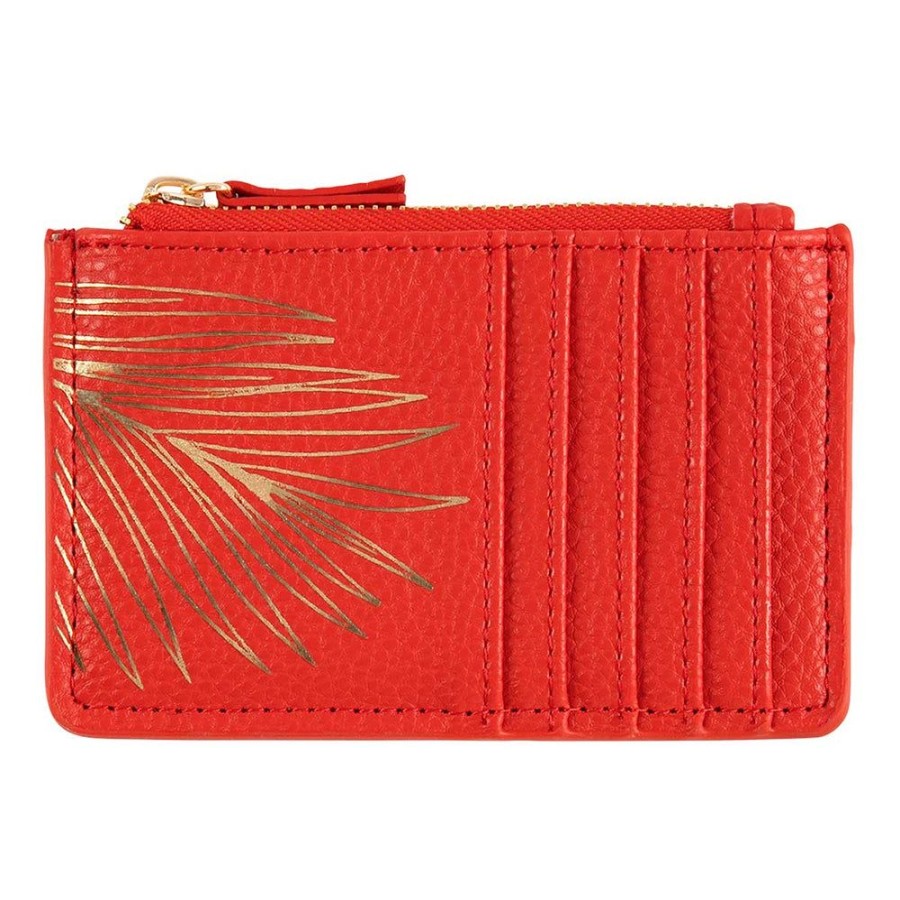 Draeger Paris Porte-Cartes Zippe - Feuille Doree - Rouge New