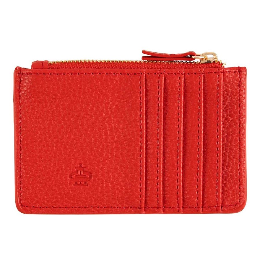 Draeger Paris Porte-Cartes Zippe - Feuille Doree - Rouge New