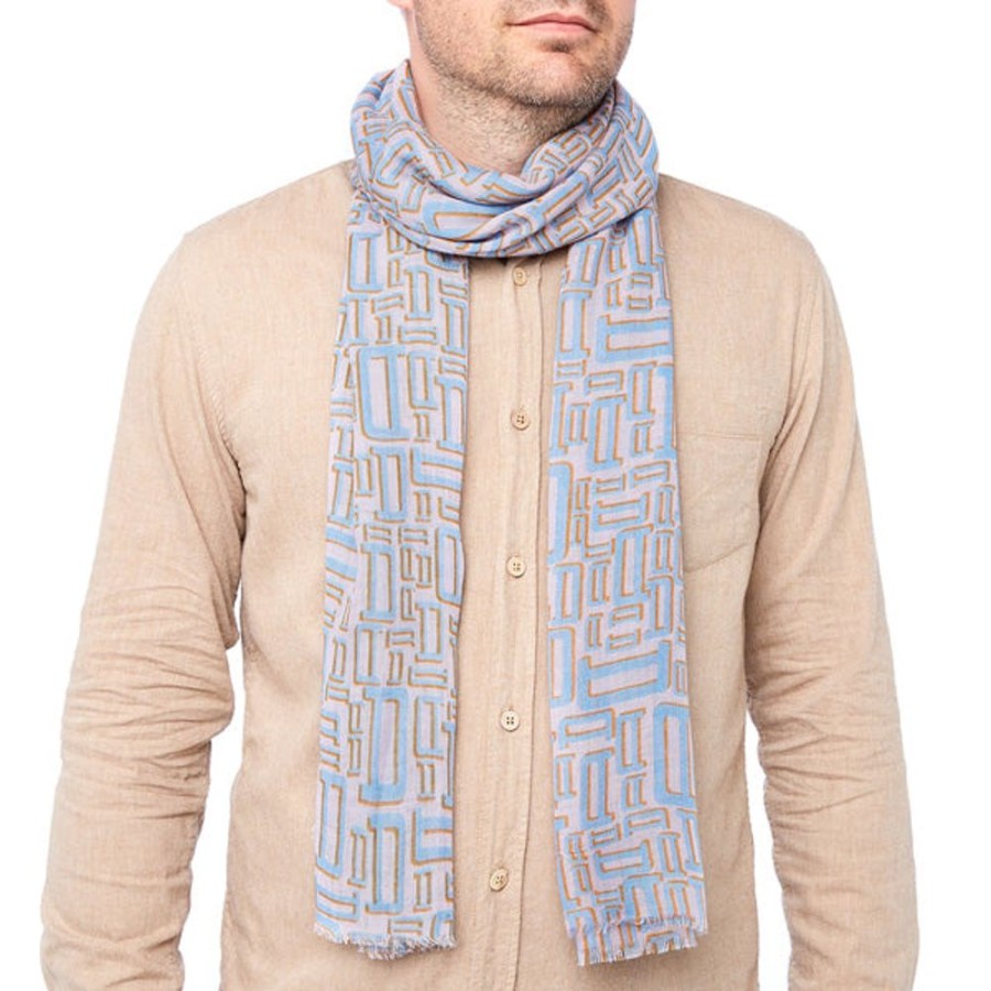 Draeger Paris Foulard Imprime Signature Draeger - Bleu Et Orange - Homme - 70X180 Cm Clearance