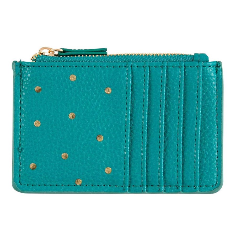 Draeger Paris Porte-Cartes Zippe - Pois Dores - Turquoise New