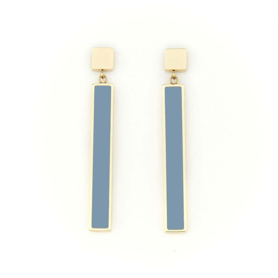 Draeger Paris Boucles D'Oreilles Email Barre New York Bleu Gris Hot