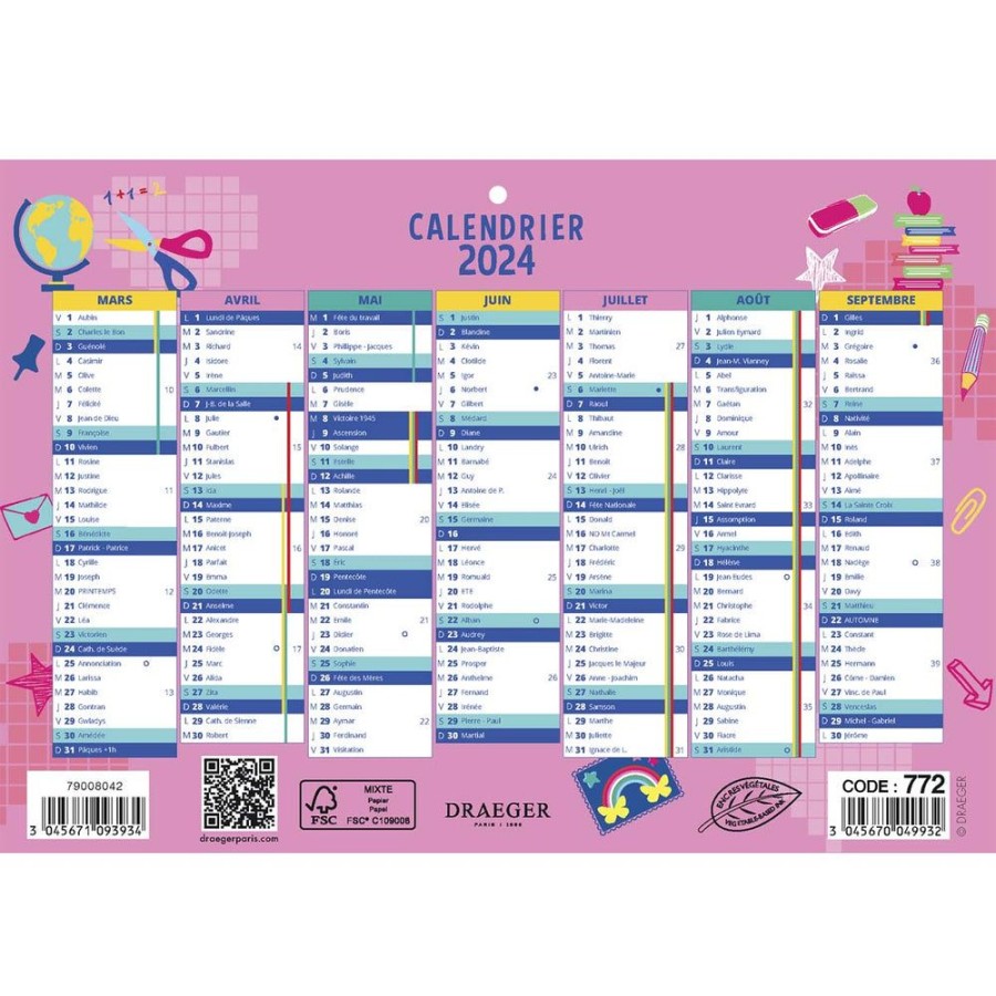 Draeger Paris Calendrier Scolaire 2023-2024 - 19X13 Cm - Aout 2023 A Decembre 2024 New