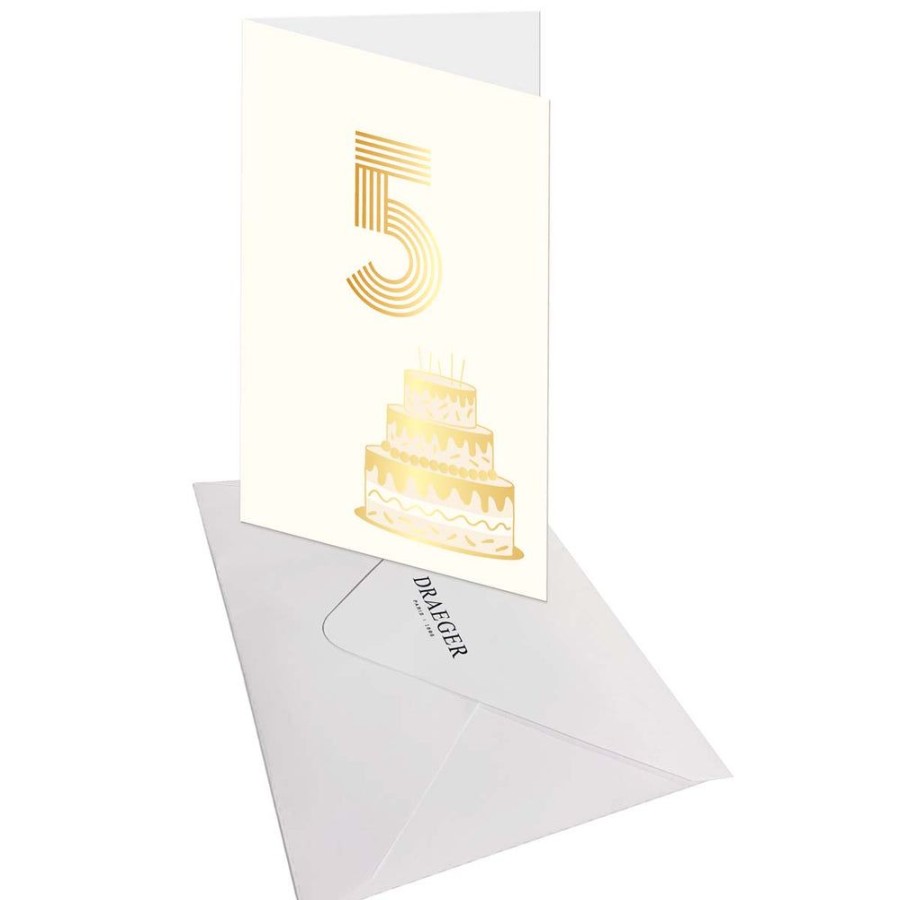 Draeger Paris Carte D'Anniversaire 5 Ans En Or - Blanc - A Message - Pour Enfant Garcon Fille - Gateaux - 11,5 X 17 Cm Clearance