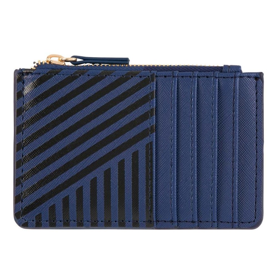 Draeger Paris Porte-Cartes Zippe - Rayures Bleu Marine Et Noires Best