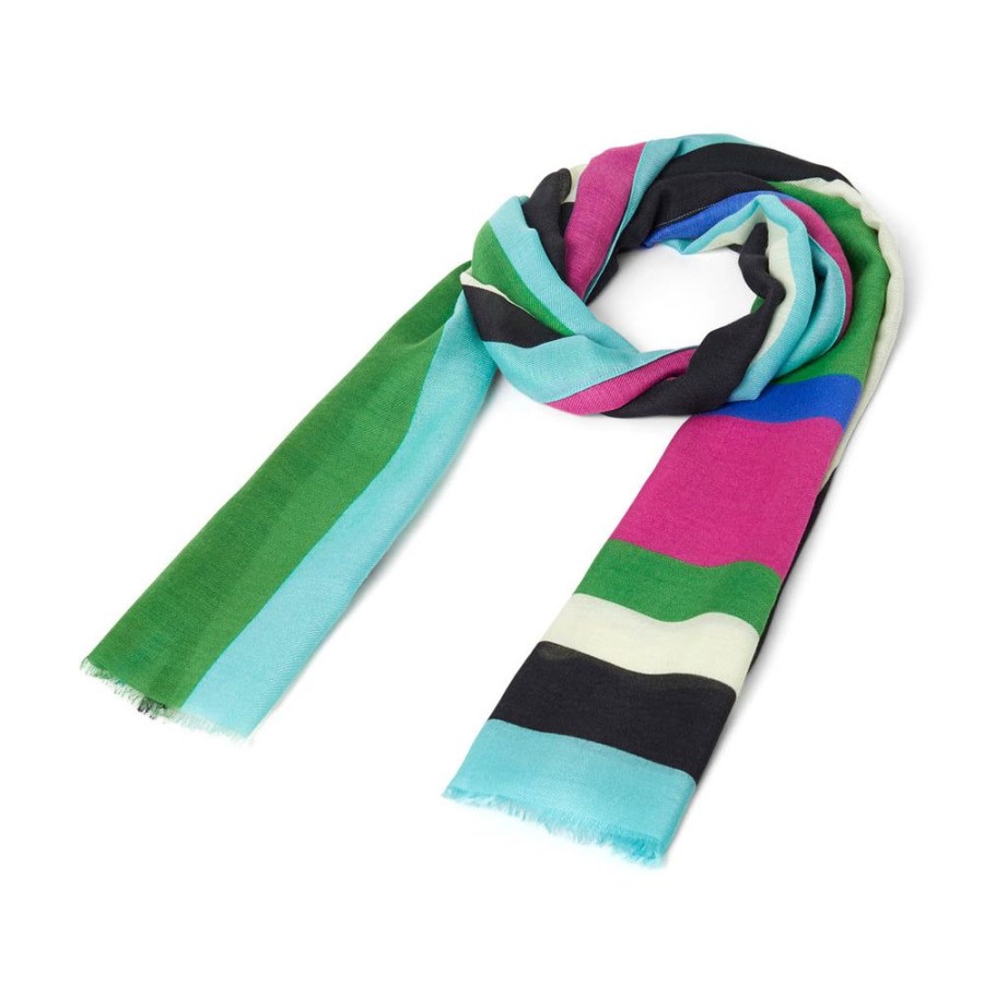 Draeger Paris Foulard A Motifs Graphiques Imprimes - Vert Blanc Bleu - Signature Draeger Best