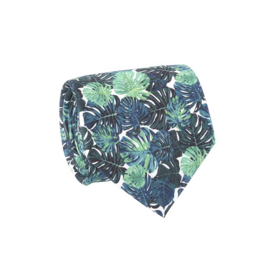 Tie Rack Cravate Homme Feuillage Tropical Vert / Vert Bouteille Clearance