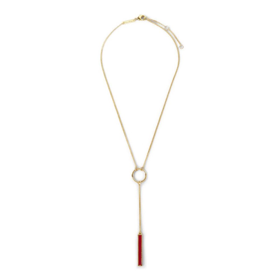 Draeger Paris Collier A Barre Rouge Ajustable - Email Dore A L'Or Fin Online