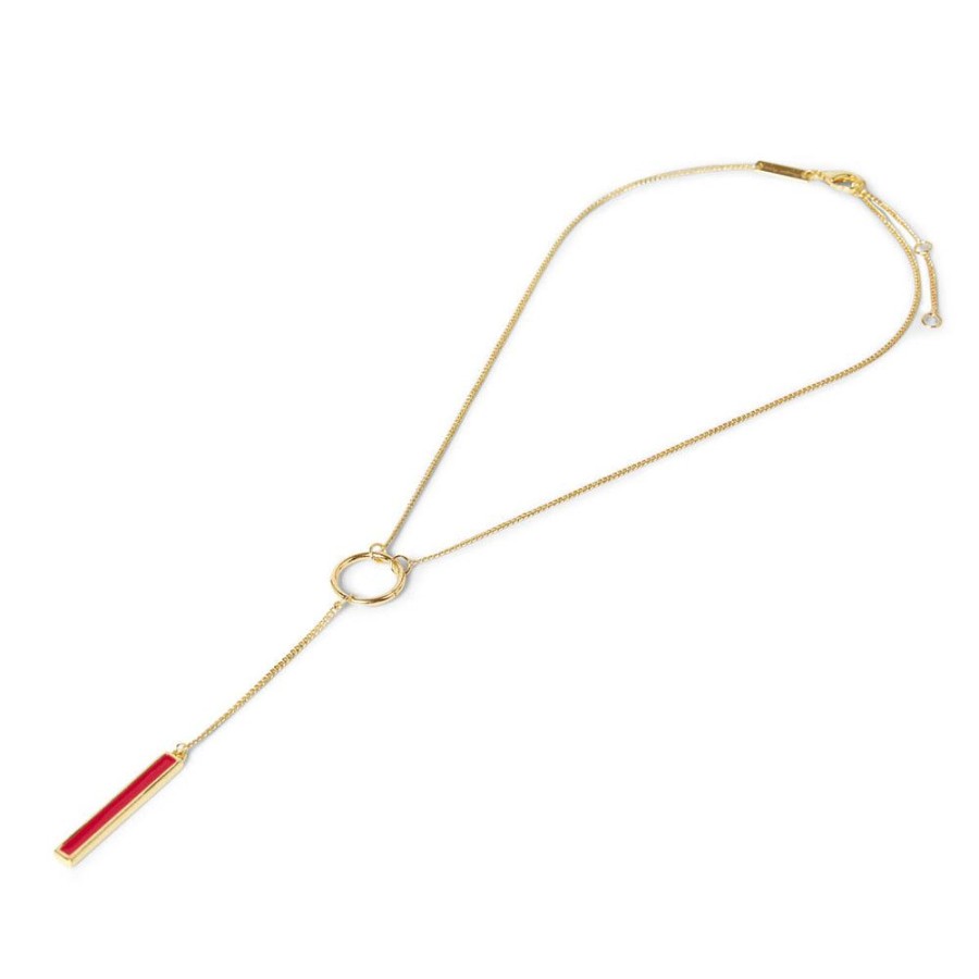 Draeger Paris Collier A Barre Rouge Ajustable - Email Dore A L'Or Fin Online