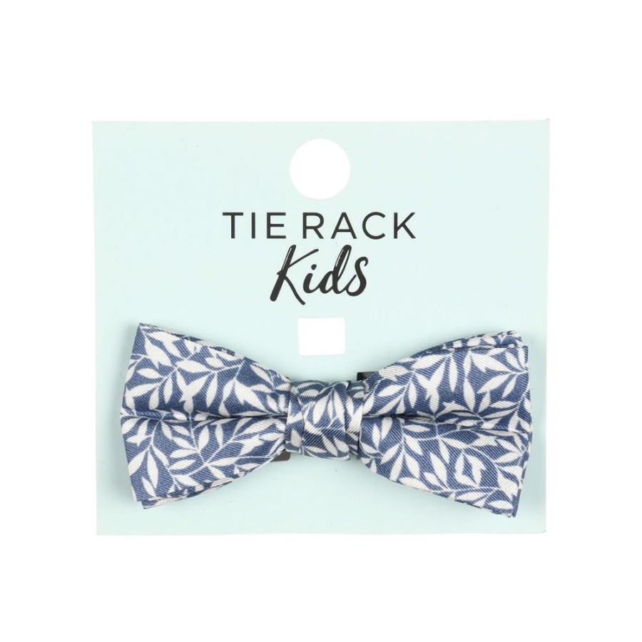 Tie Rack Noeud Papillon Enfant Feuilles Delicates Bleu Jean / Blanc New