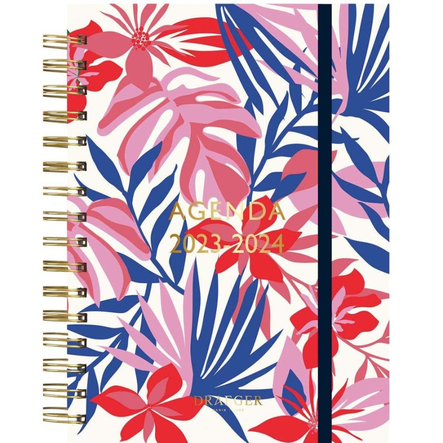 Draeger Paris Agenda Semainier 2023-2024 - 13X18 Cm - Septembre 2023 A Aout 2024 - Feuilles Roses Et Rouges Clearance