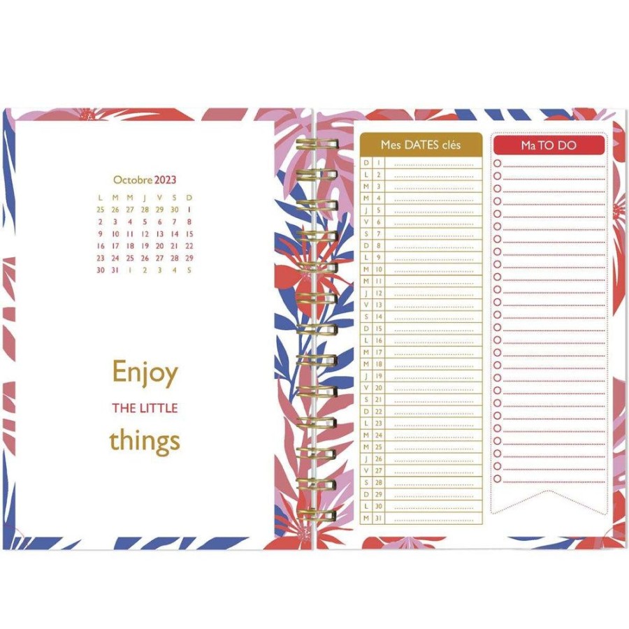 Draeger Paris Agenda Semainier 2023-2024 - 13X18 Cm - Septembre 2023 A Aout 2024 - Feuilles Roses Et Rouges Clearance