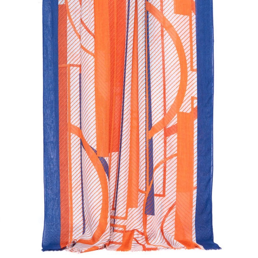 Draeger Paris Foulard Imprime Art Deco - Orange - Homme - 70X180 Cm - Draeger Online