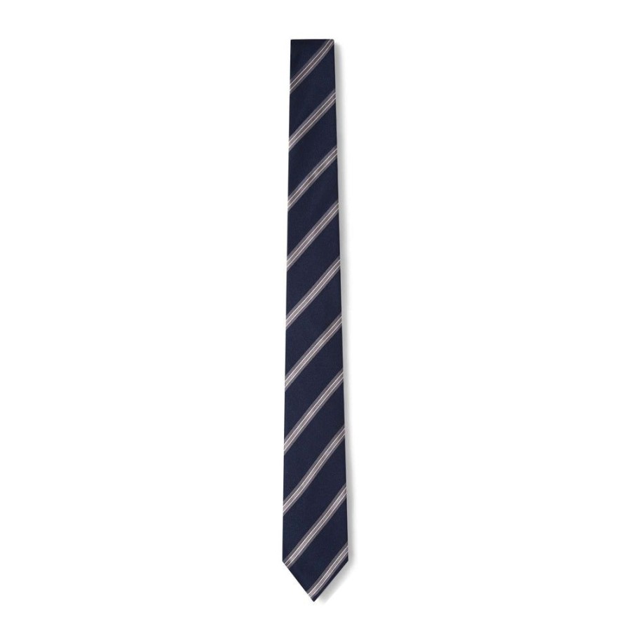 Draeger Paris Cravate Club A Larges Rayures - Bleu Marine Et Gris Online