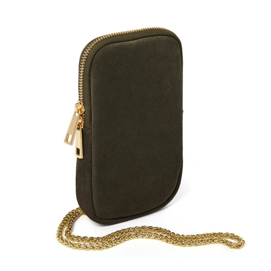 Draeger Paris Pochette Telephone En Cuir Suede - Kaki Clearance