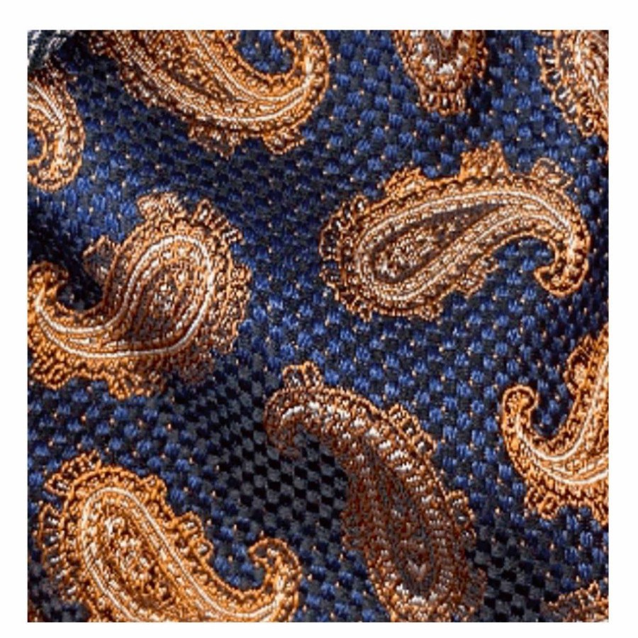 Draeger Paris Cravate Paisley Bleu Marine Et Orange Clearance