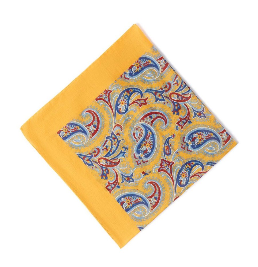 Draeger Paris Bandana Carre En 100% Coton - Jaune - Imprime Paisley - Unie - 67X67 Cm Best